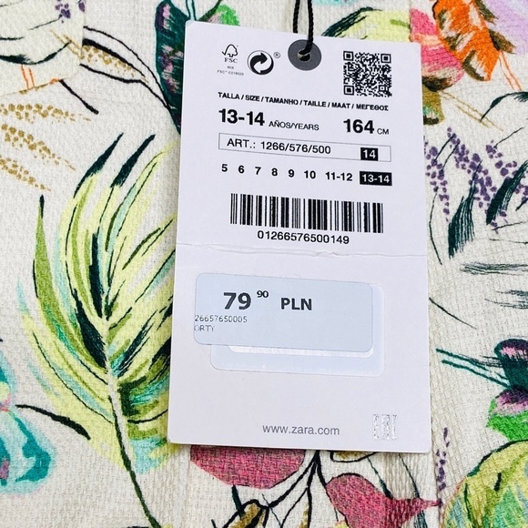 NWT ZARA Kid's Green Cream Leaf Floral Print High Rise Shorts Size 13-14 - Picture 4 of 6